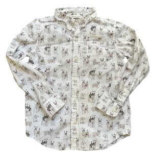 Janie and Jack Boys Button Down Shirt Sz 6 Dog Novelty‎ Print White Preppy Cute